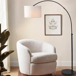 JONATHAN Y Collier Industrial Vintage Head-and-Height-Adjustable Iron LED Arc Floor Lamp with Smart Bulb; for Living Room, Bedroom, Kitchen, Office