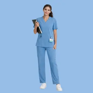 Cimmuovere Unisex Medical  Sets Cotton Blended Classic Fit V-Neck  with Pockets & Straight Leg Pants for Summer Womenswear Suits Uniforms flight nurse uniform navy cap Wholesale Healthcare Colored    with Pockets pink scrub top casual nursing