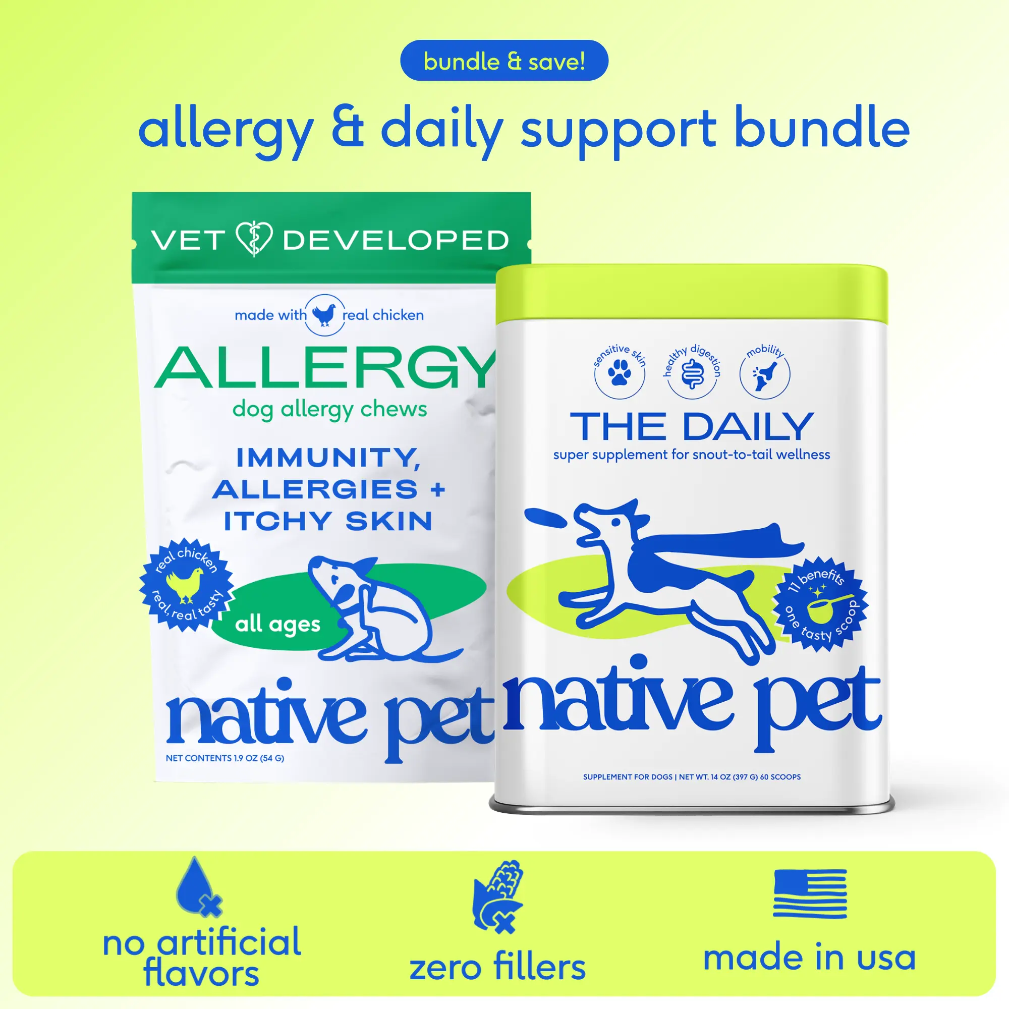 The Daily + Allergy | 11-in-1 Whole Body Health Supplement + Seasonal Allergy and Immune Support for Dogs | Clean, Vet-Backed, Easy-to-Use | Daily Food Topper + Allergy Air-Dried Chews | #1 Taste Tested