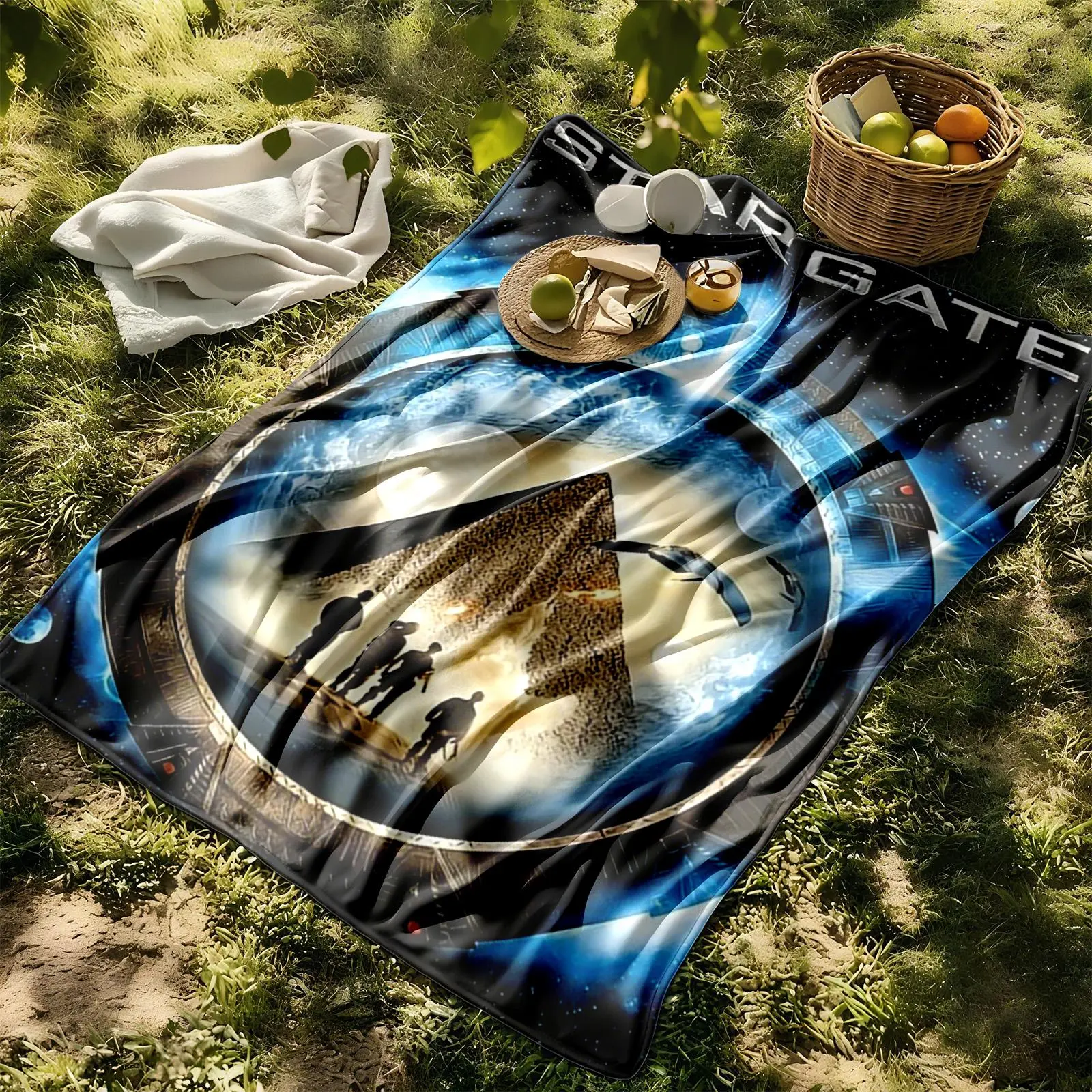 1 piece Stargate: Pyramids and Cosmic Exploration themed flannel blanket - Super soft fluffy flannel blanket, suitable for sofas and beds, all-season use, modern design, digitally printed pattern, 100% polyester material, machine washable, suitable