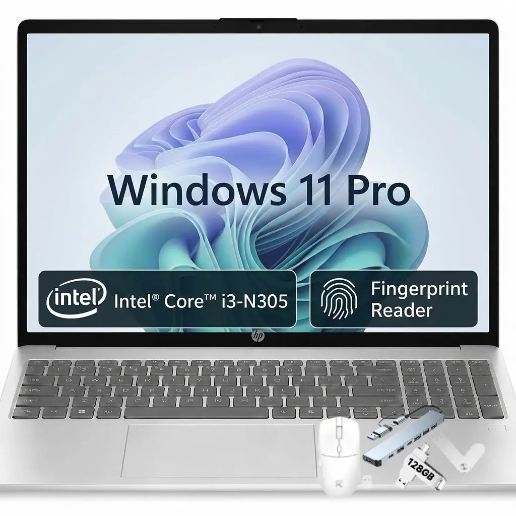 HP 15.6" FHD Laptop, Intel i3-N305, 8GB RAM, 256GB SSD, FR ID, Silver | Laptop for Students and Business, 15.6" FHD IPS Micro-Edge Anti Glare Display, Fingerprint Reader, WIN 11 Pro