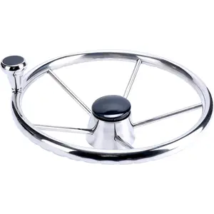 Destroyer Style Stainless Boat Steering Wheel, 5 Spoke 13-1/2 Inch Stainless Steel Steering Wheel for Boats with Big Size Knob