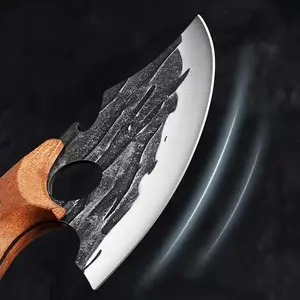 Multipurpose Viking Bone Knife, 1pc Stainless Steel Meat Knife with Ergonomic Wooden Handle, Kitchen Knife for Outdoor Camping, Barbecue, Stainless Steel Knives