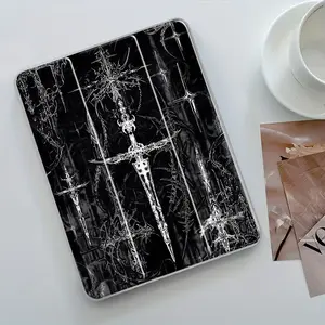 Gothic Dark Sword Tri-Fold Stand Tablet, Computer Case Cover with Transparent Acrylic Hard Back, Pencil & Charger Slots, Fits iPad 10.2 2019/2021, Mini, Ultra-Thin, Scratch-Resistant, Shockproof, Office, School, Home, Gift, Shockproof kickstand cover