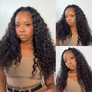 [3 In 1 Braid Half Wig] Wavymy Wear Go Glueless 3 In 1 Flexi-Fit Drawstring Braid Half Wig Water Wave No Lace No Glue Human Hair Wigs 180% Density