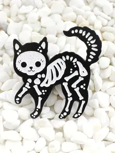 X-Ray Skeleton Cat Pin - Black and White Enamel Jewelry - New Age Accessories - Zinc Alloy Material Halloween Brooch Punk Aesthetic Durable Statement Piece