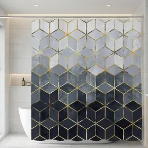 72x72 shower curtain, bathroom four-piece set, cube geometric pattern, waterproof fabric, comes with 12 plastic hooks, no drilling required, easy to install, perfect home decoration, Decorative, suitable for bathrooms