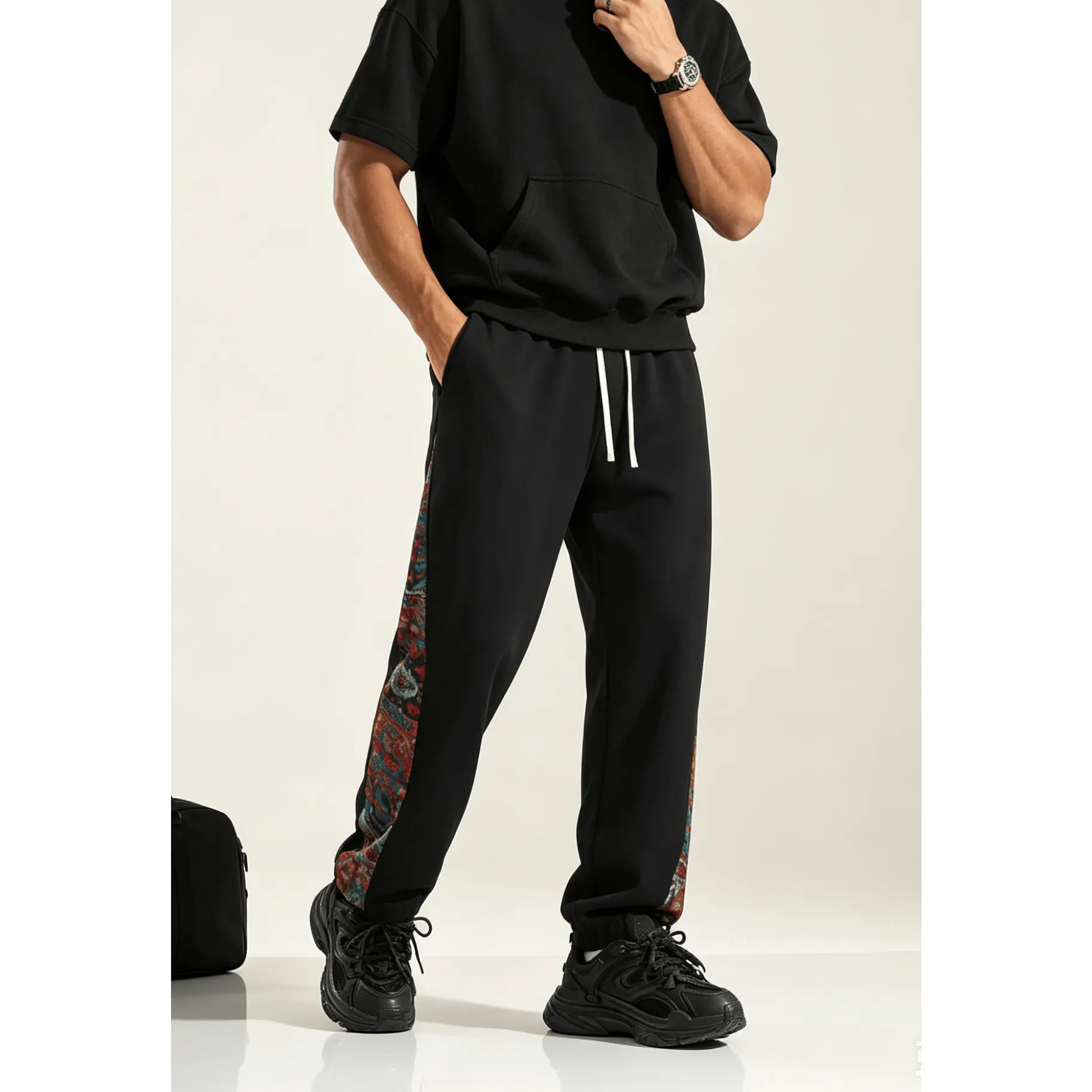 Men's Aztec Tribal Print Streetwear Joggers - Casual Loose-Fit Ankle-Length Athletic Pants with Elastic Drawstring Waist, All-Season Hip-Hop Style, Wide