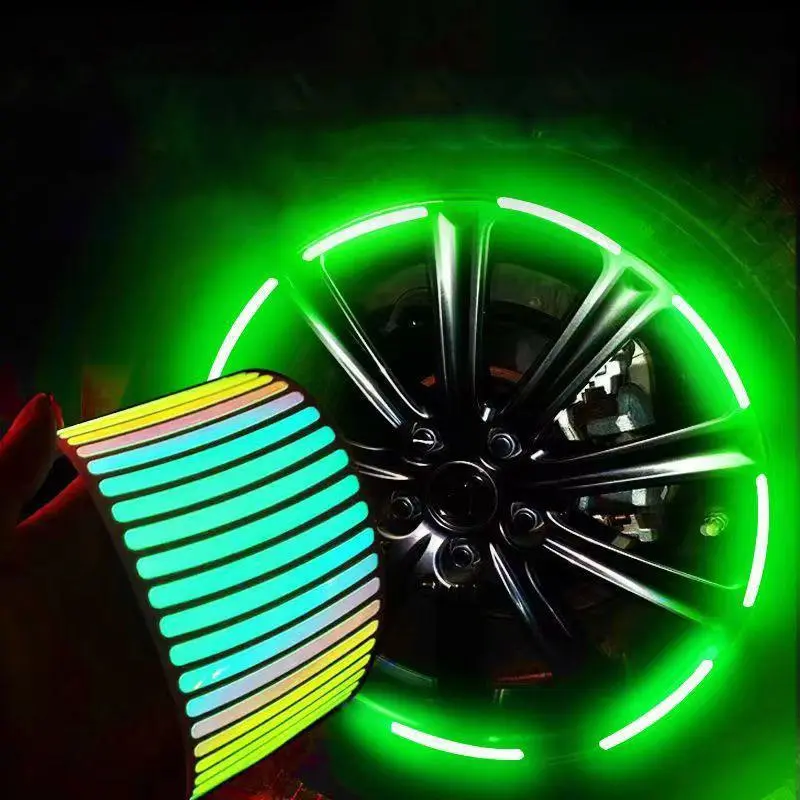 Fluorescent Luminous Wheel Rim Reflective Stickers, Night Glow Car Wheel Hub Decal Tape, Self-Adhesive Waterproof Safety Reflective Wheel Strip Stickers for Car Motorcycle Rims