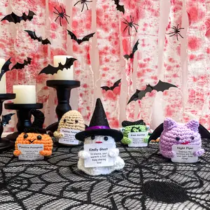 Handmade DIY Halloween Inspirational Quote Mini Knitted Doll Ornament, Cute Car Decor, Festive Home Decoration, Unique Holiday Gift, Home Decor Accessory