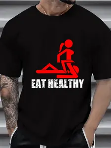 100% Cotton Tee Men's  Eat Healthy Adults Rude Sexy T-Shirt, Men's 220gsm Casual Round Neck Heavy Pure Cotton T-Shirt(1PC) Breathable T-Shirt with Look Stylish Soft