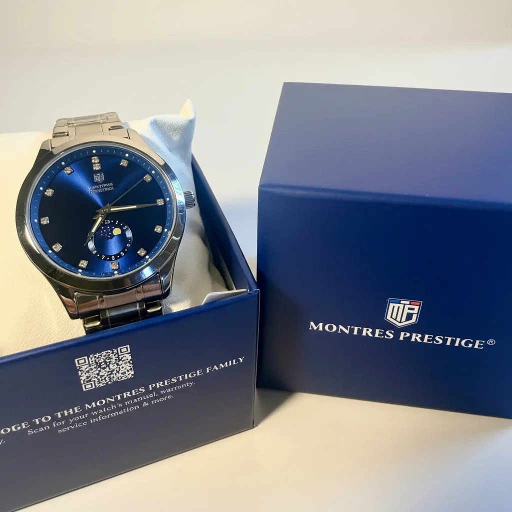 Invicta MPW-0375 Prestige Men's Fashion Watch - 42mm, Black Dial, Moon Phase, Stainless Steel Case