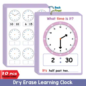 10 Pcs A4 Time Recognition Teaching Tools, Reusable Clock Practice Sheets, Dual-Sided Learning Materials for Daily Study, Classroom Supplies Charts