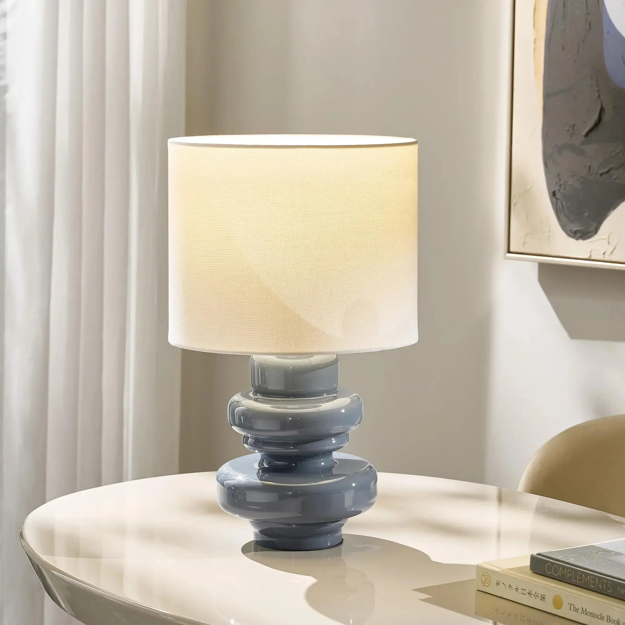Z Gallerie Edin Glass Table Lamp - Pistachio/Slate Blue Modern Nightstand Lamps Home Decoration Lamp