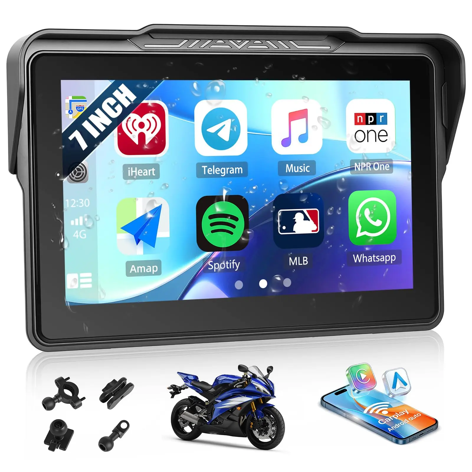[2026] Wireless CarPlay for Motorcycles, 7-Inch HD IP67 Waterproof Touchscreen Navigation System, Android Auto, Bluetooth, Supports Siri/Google Assistant