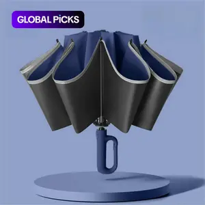 Portable Folding Umbrella, 1 Count 46 Inch Windproof Umbrella with Reflective Strip, Durable 10 Rib Design Umbrella for All Weather, Wind Resistant Umbrella #GLOBAL PICKS