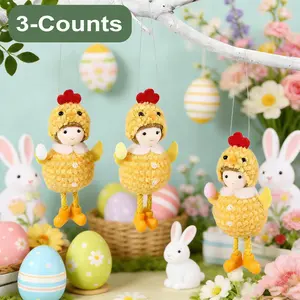 3pcs Easter Chick Hat Girl Holding Egg Hanging Decoration, Cute Plush 3-Piece Set, Easter Gift Mother's Day Home Room Decor