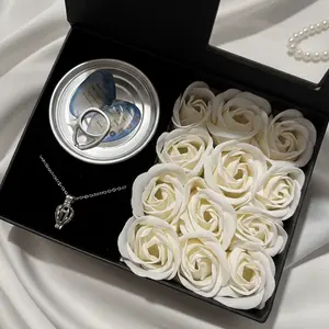 Valentine’s Day Luxury Gift Box with Real Pearl Necklace Kit, Cultured Oyster Pearl Included, Pearl Cage Pendant on Chain, Decorative Rose Soap Flowers