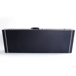 High-Grade ST Electric Guitar Hard Case - Square Shape, Wood & Leather Construction, Microgroove Design, Flat Black, Lockable Latch
