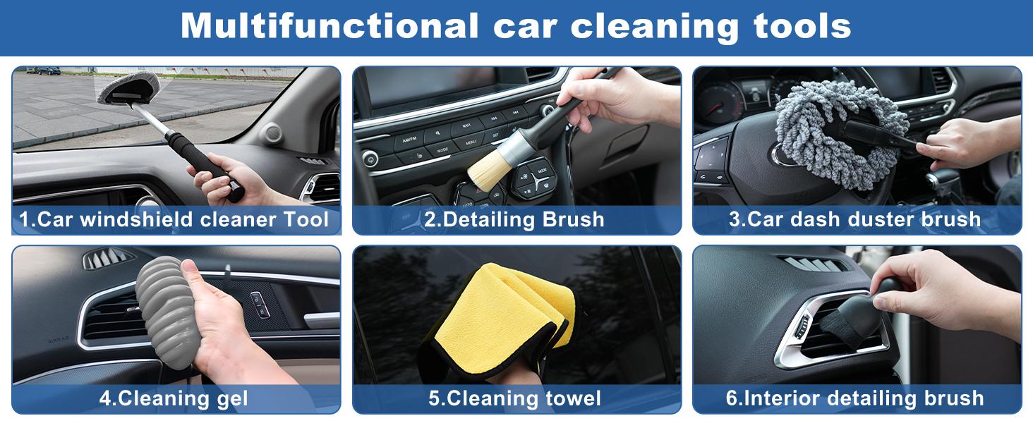 Windshield Cleaner Tool, 13Pcs Car Interior Cleaning Kit, Car Detailing Kit Interior Cleaner, Car Detailing Brushes, Car Cleaning Gel, Inside Cleaning Supplies Accessories for Women Men