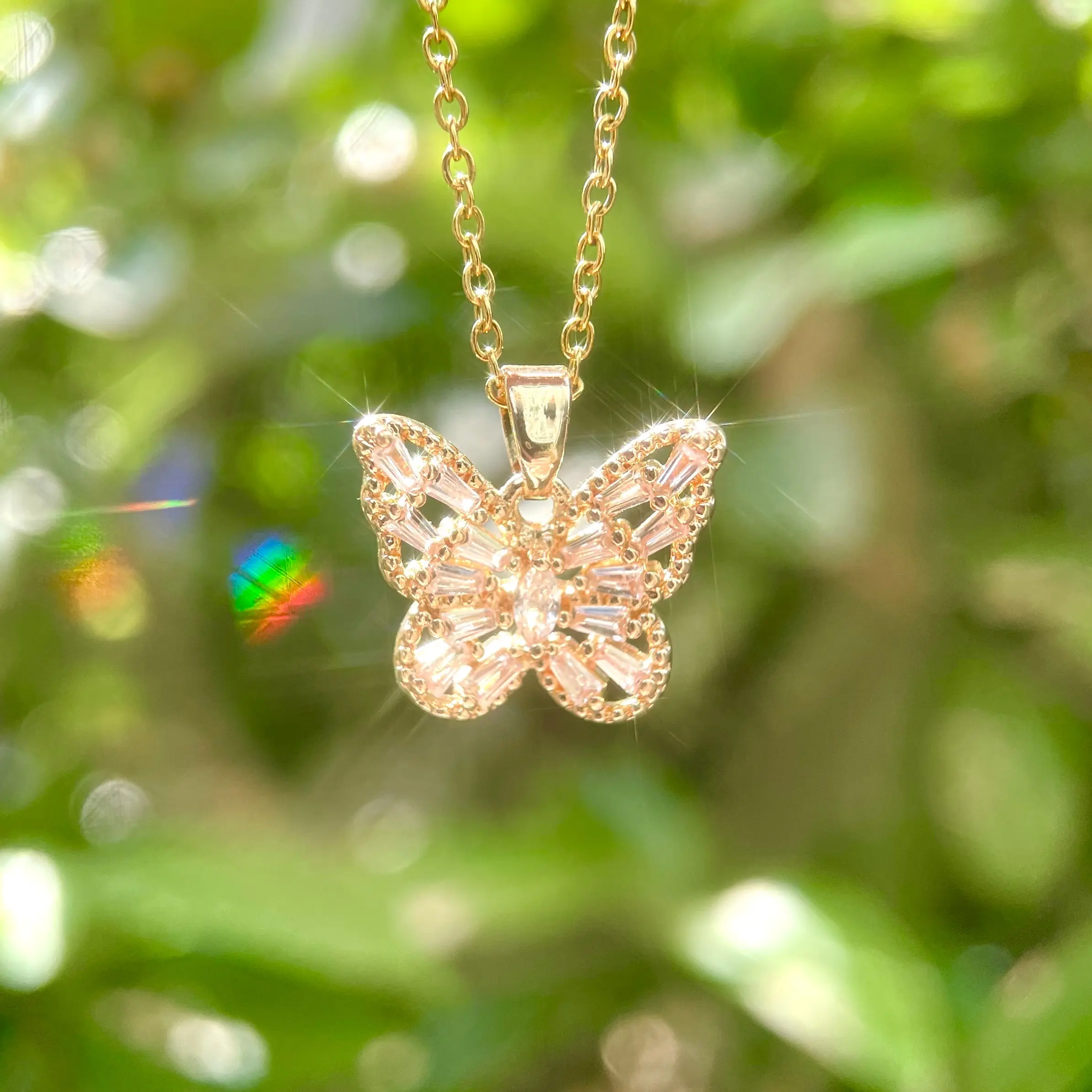 Butterfly Necklace Pink / Purple / Clear Sparkling Zircon Inlay, Dainty Costume Jewelry, Pink-Purple-Clear Options, Daily Wear Necklace, Birthday Gifts for GF