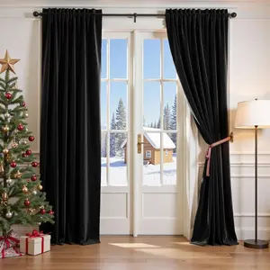 1pc Simple Solid Color Blackout Velvet Heavy Curtain Bedroom Balcony, Finished Drapes for Living Room, Fashionable Hole-Punched Curtains, Room Decor Curtain