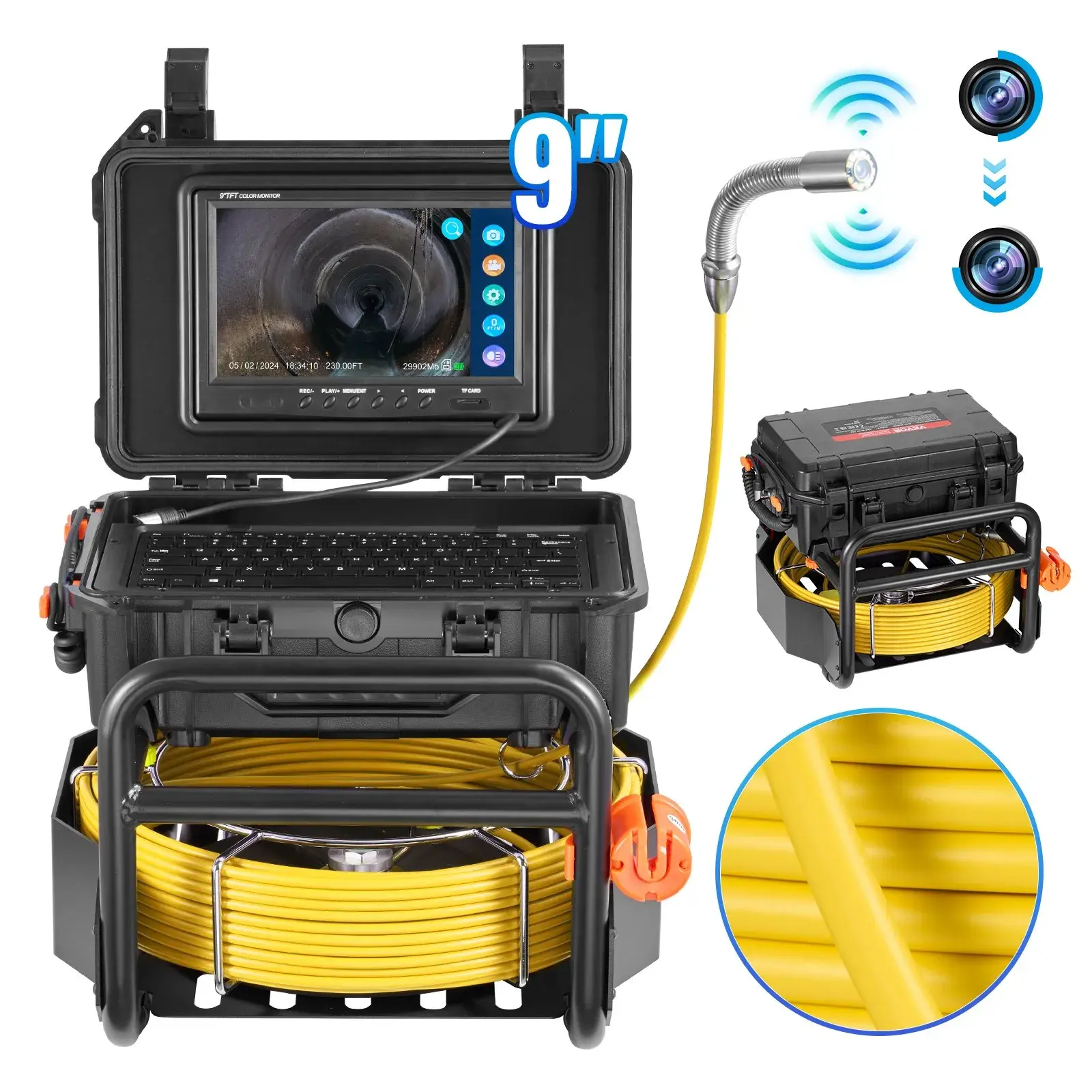 【Summerfinds】VEVOR Sewer Camera,230 ft/70mSelf-Leveling Drain Camera with 512Hz TransmitterDistance Counter9" Screen 1080P HD Snake Plumbing Camera with Light-12 LED & 32GB Card for Duct Pipe, Drain Pipe Camera