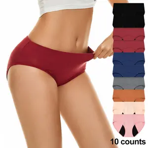 10 Pack Seamless Solid Colors Period Underwear for Women Breathable Menstrual Period Panties