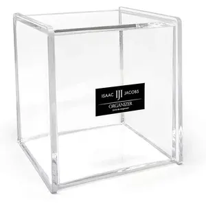 Clear Acrylic Cube Organizer with Lid (5.25" L x 5.25" W x 5.75" H), Stackable, Storage Solution for Makeup, School & Office Supplies & More, for Bathroom, Kitchen, Office
