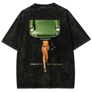 The Dream Model 911 Unisex Fit Washed T-Shirt Streetwear Graphic Tee Vintage Racing Style Oversized Soft Fit Car Meet Day Clothing Gift for Boyfriend Good Graphic T-Shirts Mens Apparel 1pc Spring Summer Top
