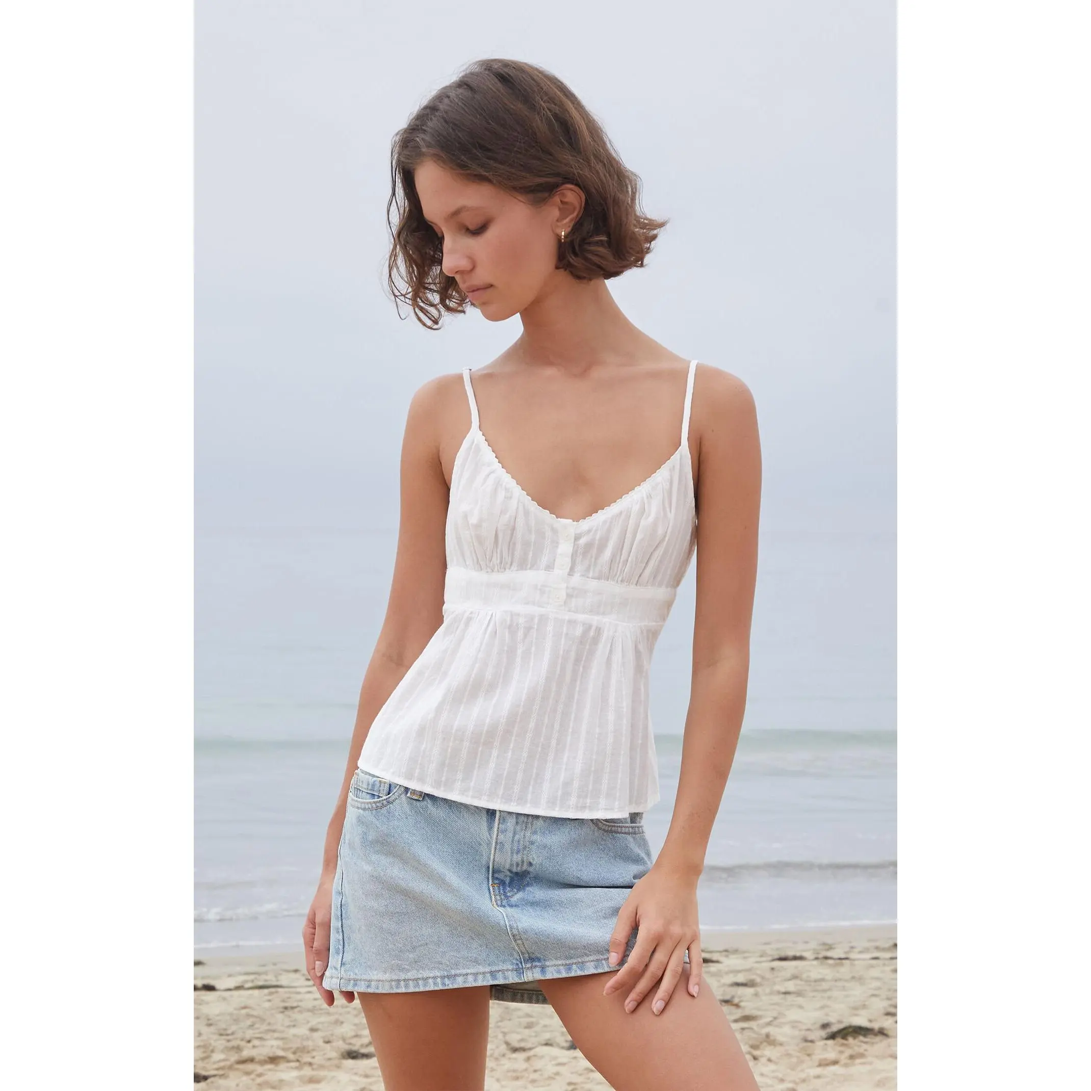 John Galt Women's White Textured Tiffany Tank Top