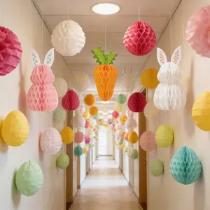 Easter Vertical Paper Ball Decorations, Heart-Shaped Hanging Ornaments for Easter Birthday Spring Party, 3D Love Design Decoration Chain, Paper Chain Garland