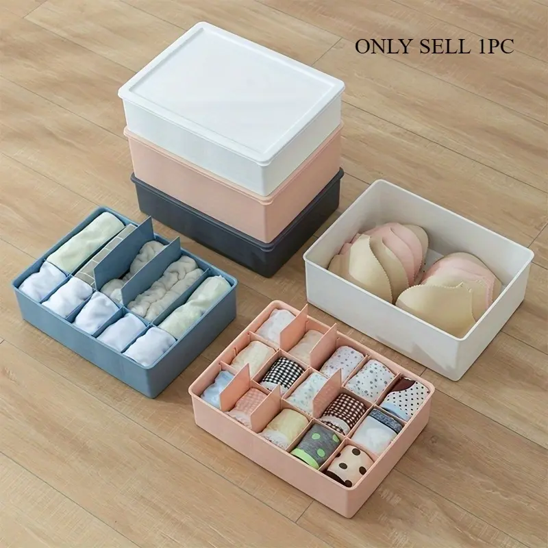 1pc Underwear Drawer Storage Box With Lid, Plastic Clothes Storage Drawer Basket For Underwear, Bras, Socks, Household Space Saving Organizer Of Wardrobe, Closet, Bedroom, Home, Dorm, Bedroom Accessories