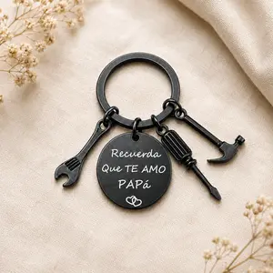 Stainless Steel "Recuerda Que Te Amo Papá" 4-in-1 Keychain with Tool Charms & Decompression Button - Fashion Costume Jewelry Accessory, Ideal Father's Day Gifts & Dad Gifts for Car Use