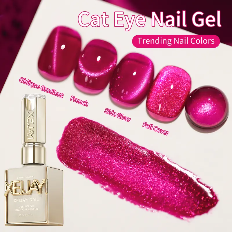 XEIJAYI Cat Eye Gel Polish Super-Bright Magnetic 15ml, Dragon Fruit Color Shimmering Glossy Finish, TPO & HEMA Free Soak-Off LED Gel for DIY Manicure, Salon Nail Art & Nail Care