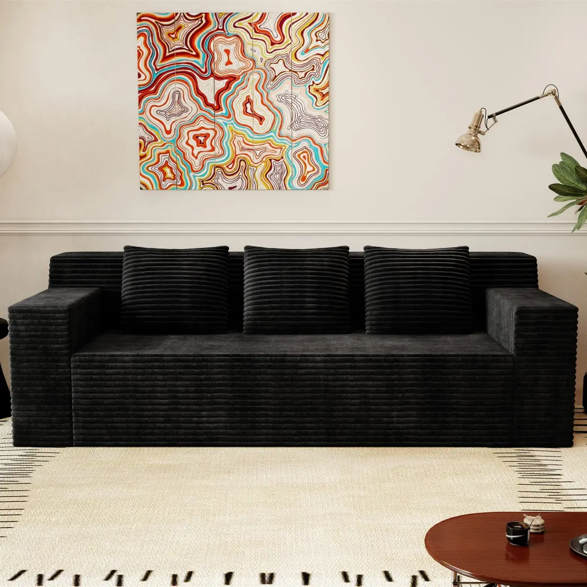 71" Love Seat Couches, Corduroy Boneless Loveseat with Deep Seats, 2 Seat Couch Apartment Size Couch with 3 Pillows&Side Pockets for Bedroom, Office, No Assembly Required ,Apartment