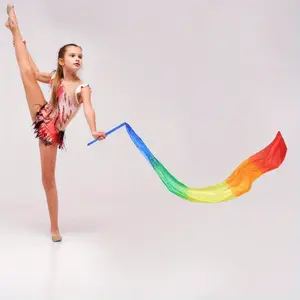 1PC 1PC Dance gymnastics colorful silk ribbons Adults and children dancing Colorful Ribbons Rhythmic Gymnastics Ribbon Sports Props Flinging Silk 1.5mx20cm