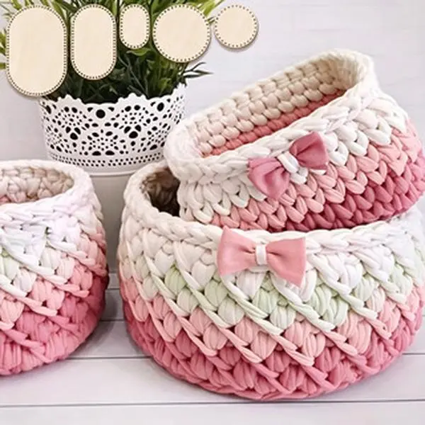 Unbranded Five Beige Wooden Crochet Basket Bases in Oval & Round Shapes 5 Sizes for Hand-Weaving Supplies Ideal for Crafting Thick Yarn Products Handmade Storage Baskets