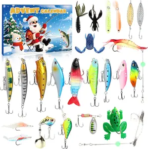 Xmas Surprise Fish Bait Gift Advent Calendar 2025 Fishing Lures 24 Days Countdown with Minnow Popper Crank Baits Hooks for Men Father Fishing Enthusiasts Grandpa Brother Boyfriend