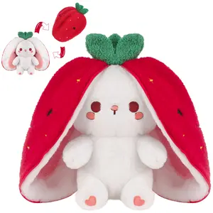 EMOIN 7-inch Strawberry Bunny, Plush Zipper, Cute Stuffy Doll,Easter Gift Birthday Gift