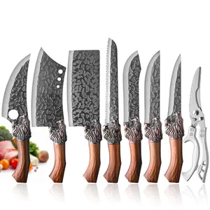 Professional kitchen knife set, 8 pieces, thickened stainless steel chef knife set, multi-functional knife combination, chef's knife, boning knife butcher knife, scissors, gift for mom and dad