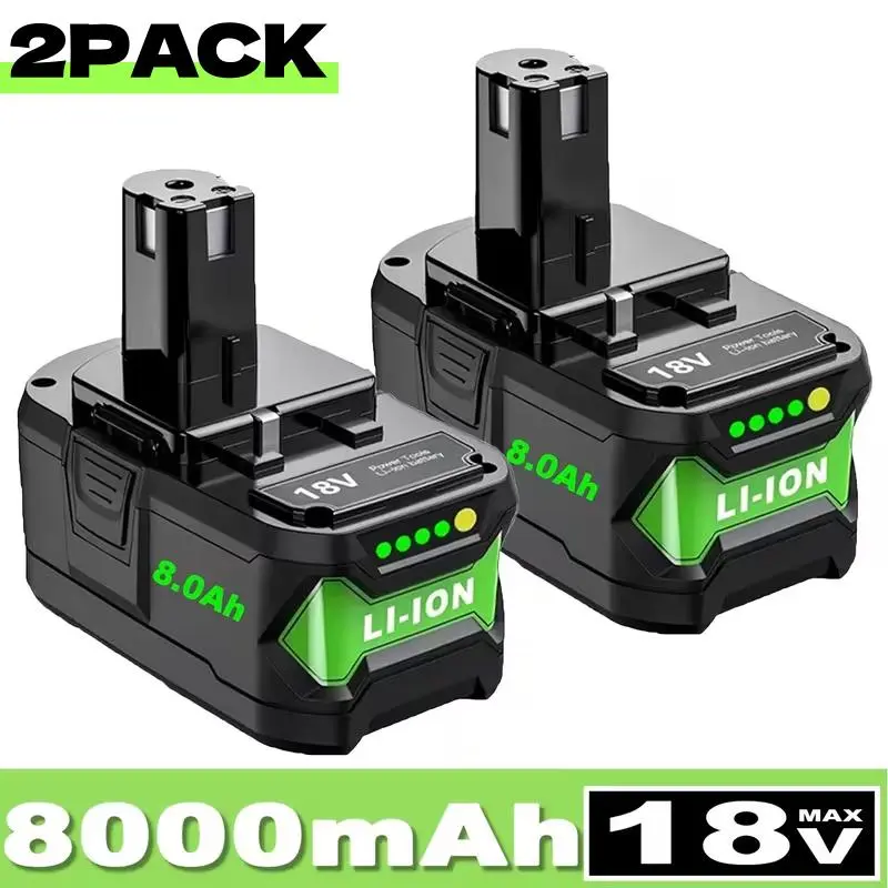 2PACK For RYOBI P108 P109 18V 8.0Ah High Capacity Battery 18Volt Lithium-Ion Battery