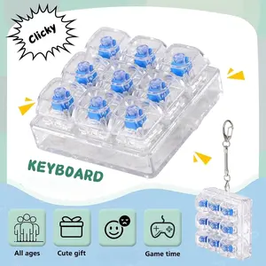 Keyboard Fidget Toy Clicker Keychain, 9-In-1 Stress Relief Desk Toys, Decompression Button with Removable Keycaps, Anxiety Relief Gift, Fidget For Anxiety