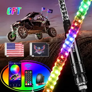 Nilight 2PCS 6FT RGB LED Whip Light, Remote & App Control w/DIY Chasing Patterns Stop Turn Reverse Light Safety Antenna Lighted Whips for ATV UTV Polaris RZR Can-am Dune Buggy Jeep dealsforyoudays