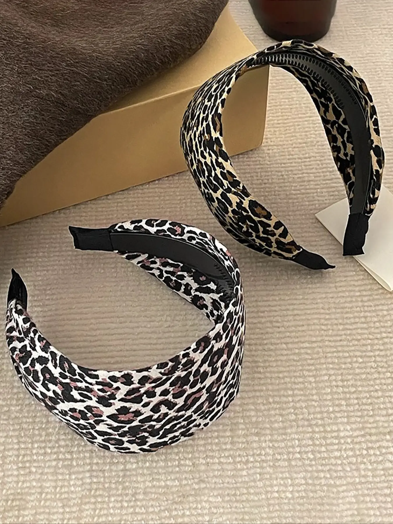 2pcs Vintage Leopard Print Leopard Pattern Hairbands, Wide Brim Fabric Headbands for Fall & Winter, High Crown Design, Perfect for Daily Use & Parties, Fabric Quality