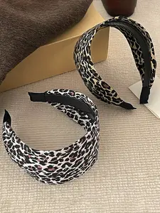 2pcs Vintage Leopard Print Leopard Pattern Hairbands, Wide Brim Fabric Headbands for Fall & Winter, High Crown Design, Perfect for Daily Use & Parties, Fabric Quality