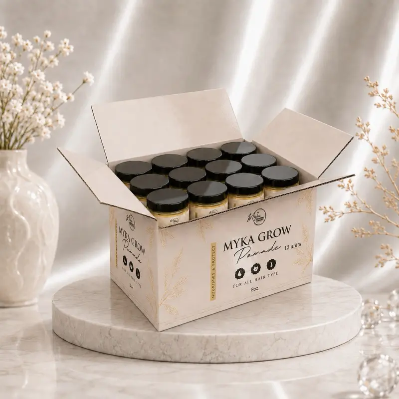 MYKA Grow Hair Pomade, Unisex Smooth Styling Balm, Bulk Wholesale Display Case for Resale, 12 Pack of 8 oz Jars, Purchasing, Transporting, Routines