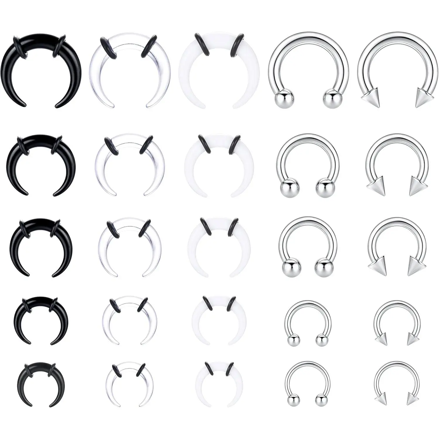 25-Piece Septum Stretching Kit, 14G-6G Gauge Stainless Steel Circular Barbells & Acrylic Pincher Tapers, Unisex Hypoallergenic Nose Ring Jewelry Set for Valentine's Day, Septum Jewelry, 6 G Septum Ring
