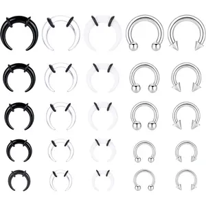 Sanfenly Septum Stretcher Set - Stainless Steel Acrylic Tapers & Pinchers - 14G-6G - Gauge & Ring Kit  Nose Stud Piercing Jewelry L Shaped Screw