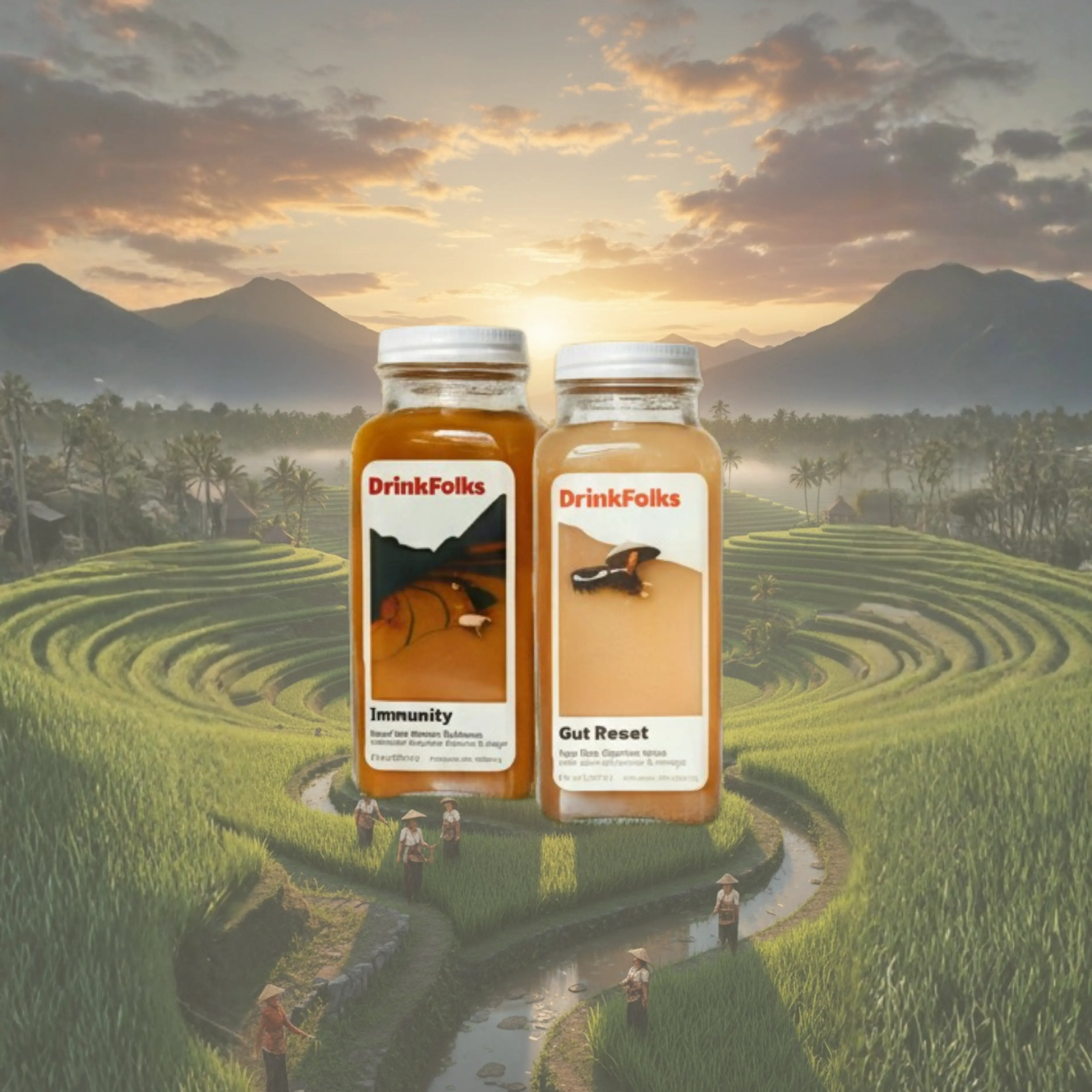 DrinkFolks Sampler Duo 2 Pack | Gut Reset + Immunity | Prebiotic Root Tonic Starter | Ginger Turmeric Jamu